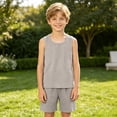 thumbnail image 2 of Toddler Baby Boy Clothes Short Sleeve Color Block Sweatshirt Top Drawstring Pants Set 2pcs Summer Outfits 6-12 Months 12-24 Months 2t 3t 4t 5t 6t 7t Children(Grey,3-6 Months), 2 of 6