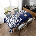 thumbnail image 4 of Navy Blue Coral Rectangle/Square/Round Waterproof Tablecloths 60x102 inch Coastal Summer Beach Nautical Seaside Polyester Table Cloth Table Cover Tabletop for Wedding Party Dinner, 4 of 6