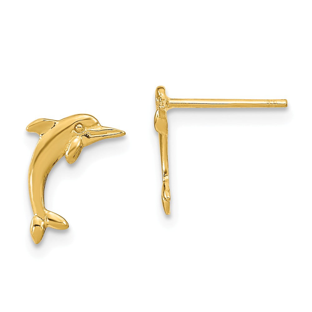 Solid 14k Yellow Gold Dolphin Post Studs Earrings - Walmart.com