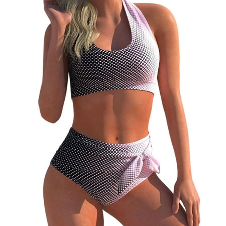 Colorful Bathing Suits 2 Pieces Swimsuit Floral Print Bow-Bikini Set for Women