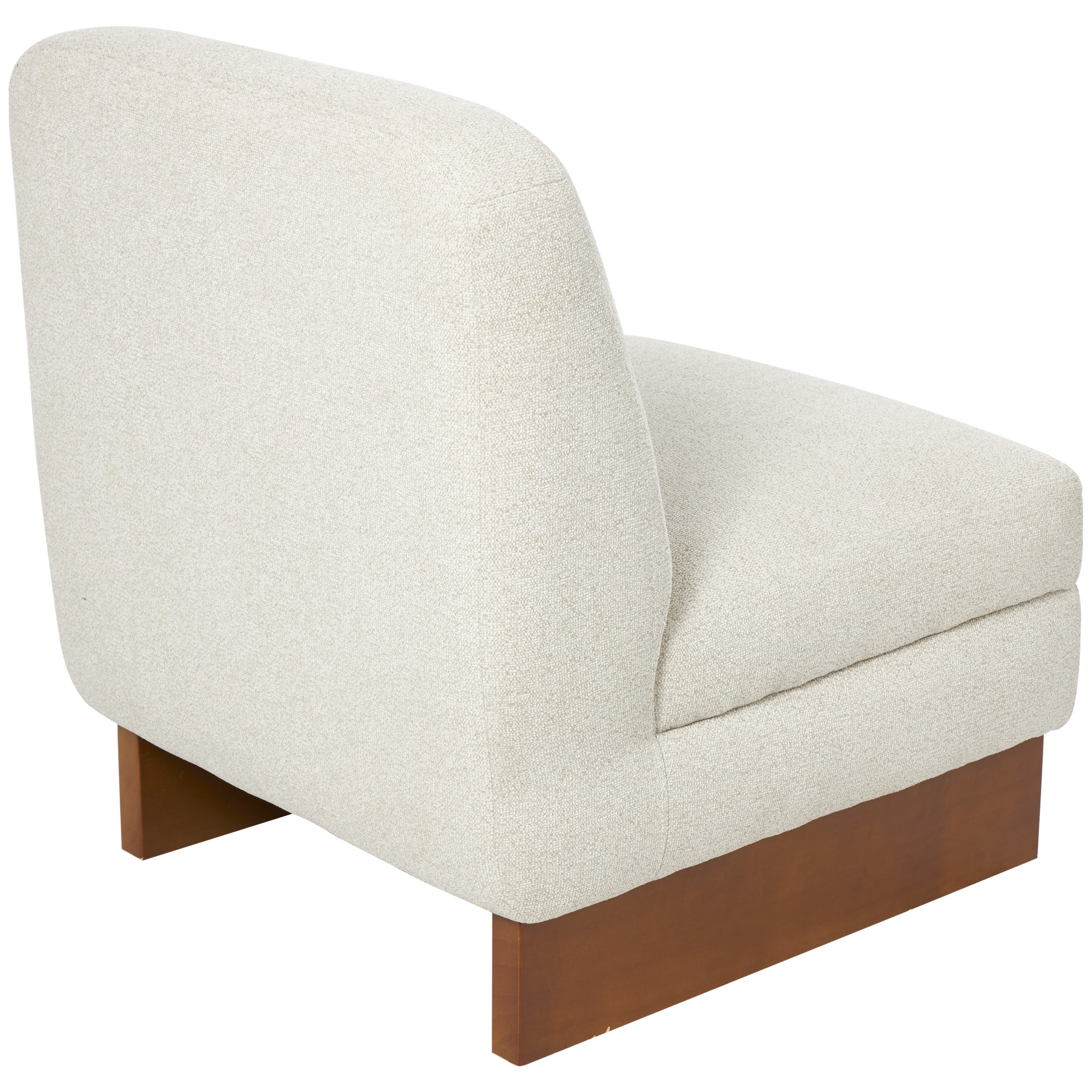 DecMode Polyester Boucle Lounge Chair with Brown Wooden Legs, White