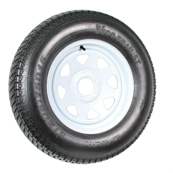 eCustomrim Trailer Tire On Rim ST205/75D15 F78-15 205/75-15 Load Range C 5 Lug Wheel White Spoke - 2 Year Warranty w/Free Roadside