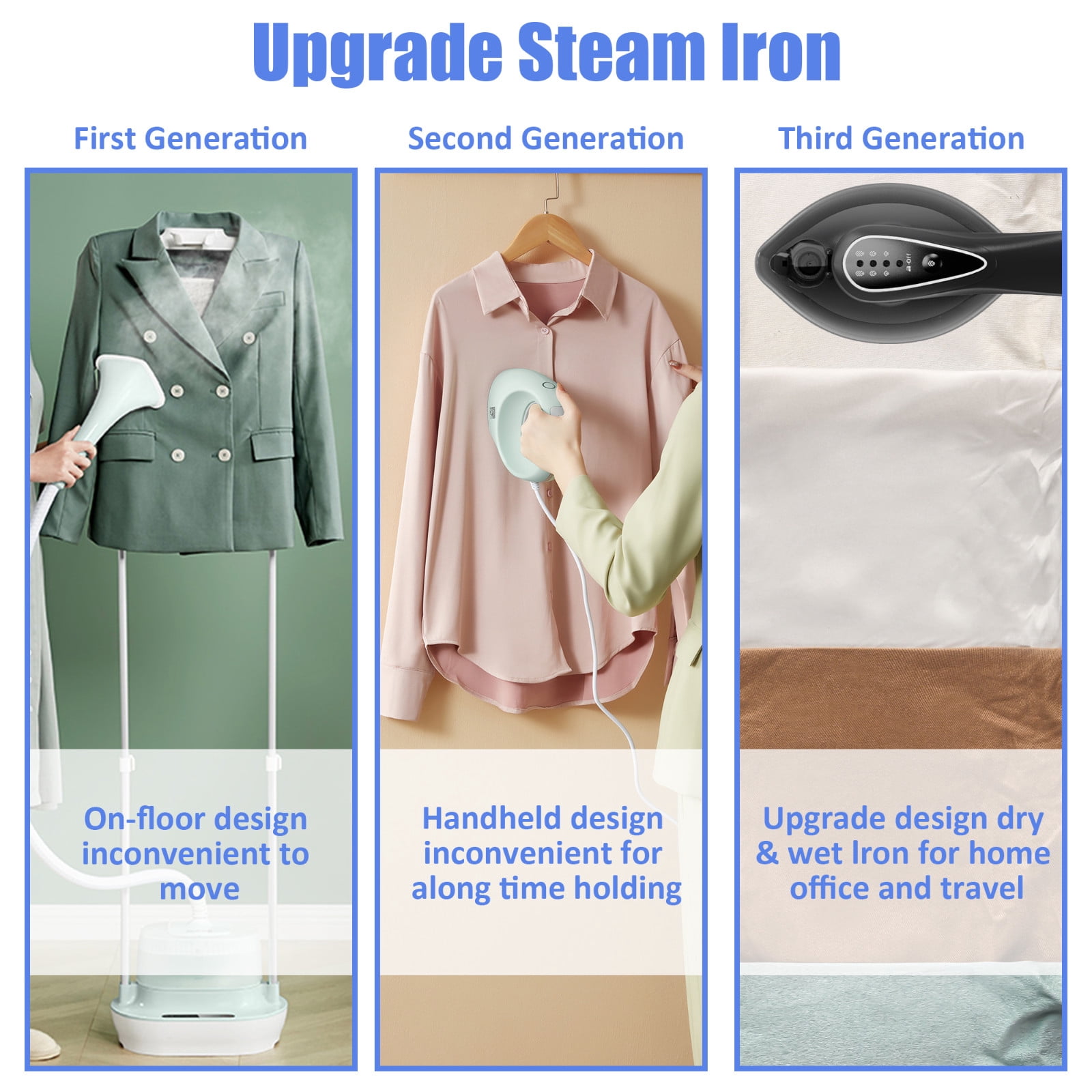 Htwon Steam Iron and Steamer Lightweight Hanging ironing, Grey