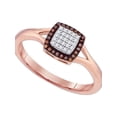 thumbnail image 1 of 10kt Rose Gold Womens Round Red Color Enhanced Diamond Square Cluster Split-shank Ring 1/8 Cttw, 1 of 1