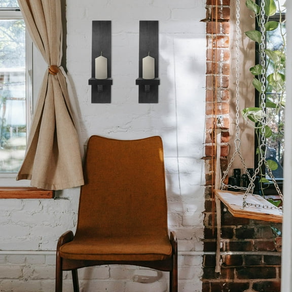 LEORX Black Wall Candle Holder Decorative Sconce for Home Decor Elegant Design Synthetic Material 2 Piece Set