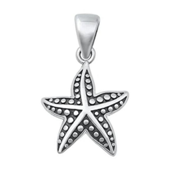 Sterling Silver Ocean Puffed Starfish Oxidized Beach Pendant .925 Charm Jewelry Female Unisex