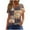 Khaki 01, variant on Women's Shirts Summer New Square Collar Short Sleeved T-Shirts Fashion Full Floral Printing Front Pleated Blouses Top Button Casual Loose Pullover Tops