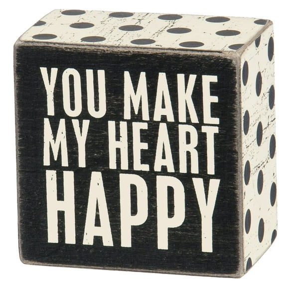 Primitives by Kathy Box Sign, Heart Happy, 3 by 3-Inch
