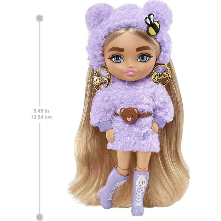 Barbie Extra Minis Doll #4 with Blonde Hair, Fluffy Purple Dress &  Knee-High Boots with Accessories 