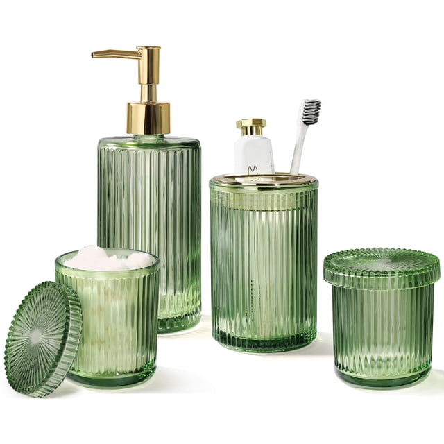 Set de accesorios de baño Kasunting Green Glass, 4 piezas