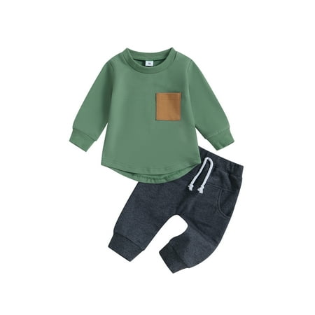 

Bagilaanoe 2pcs Toddler Baby Boys Long Pants Set Long Sleeve T-Shirts Tops + Trousers 6M 12M 18M 24M 3T Kids Casual Outfits