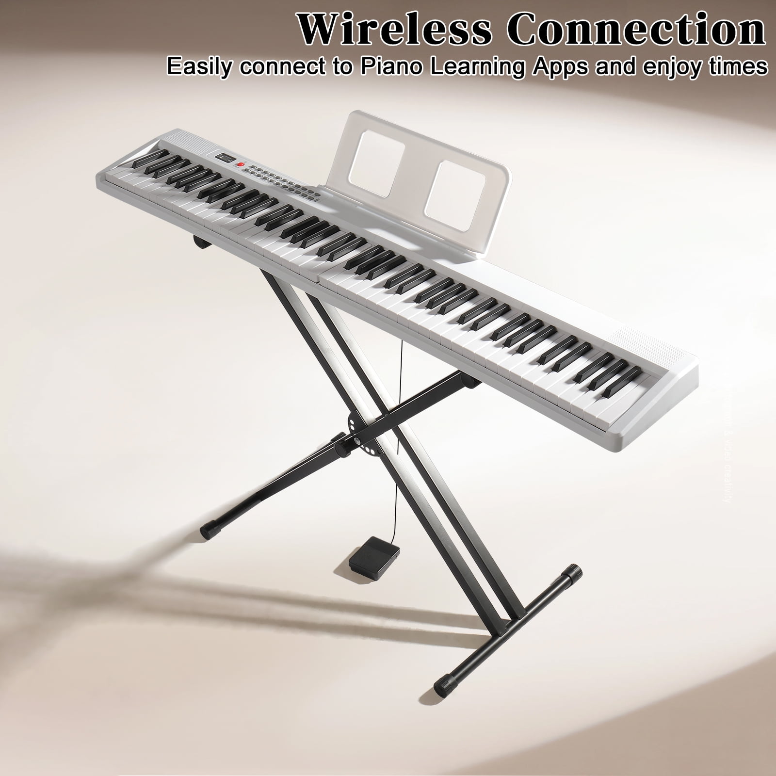 ZHICHUN White 88 Key Folding Digital Piano Semi-Weighted Keyboard with Dual-Tube X-Stand MIDI Bluetooth Handbag & Headphone