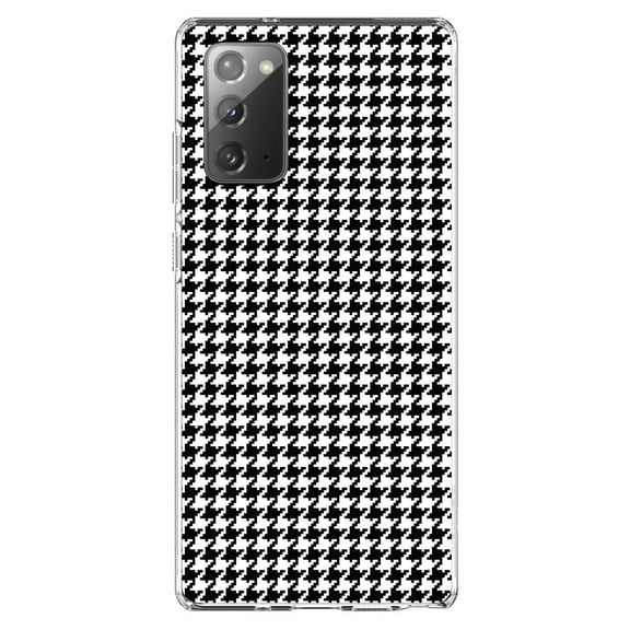 DistinctInk Clear Shockproof Hybrid Case for Samsung Galaxy Note 20 (6.7" Screen) - TPU Bumper, Acrylic Back, Tempered Glass Screen Protector - Black White Houndstooth Pattern