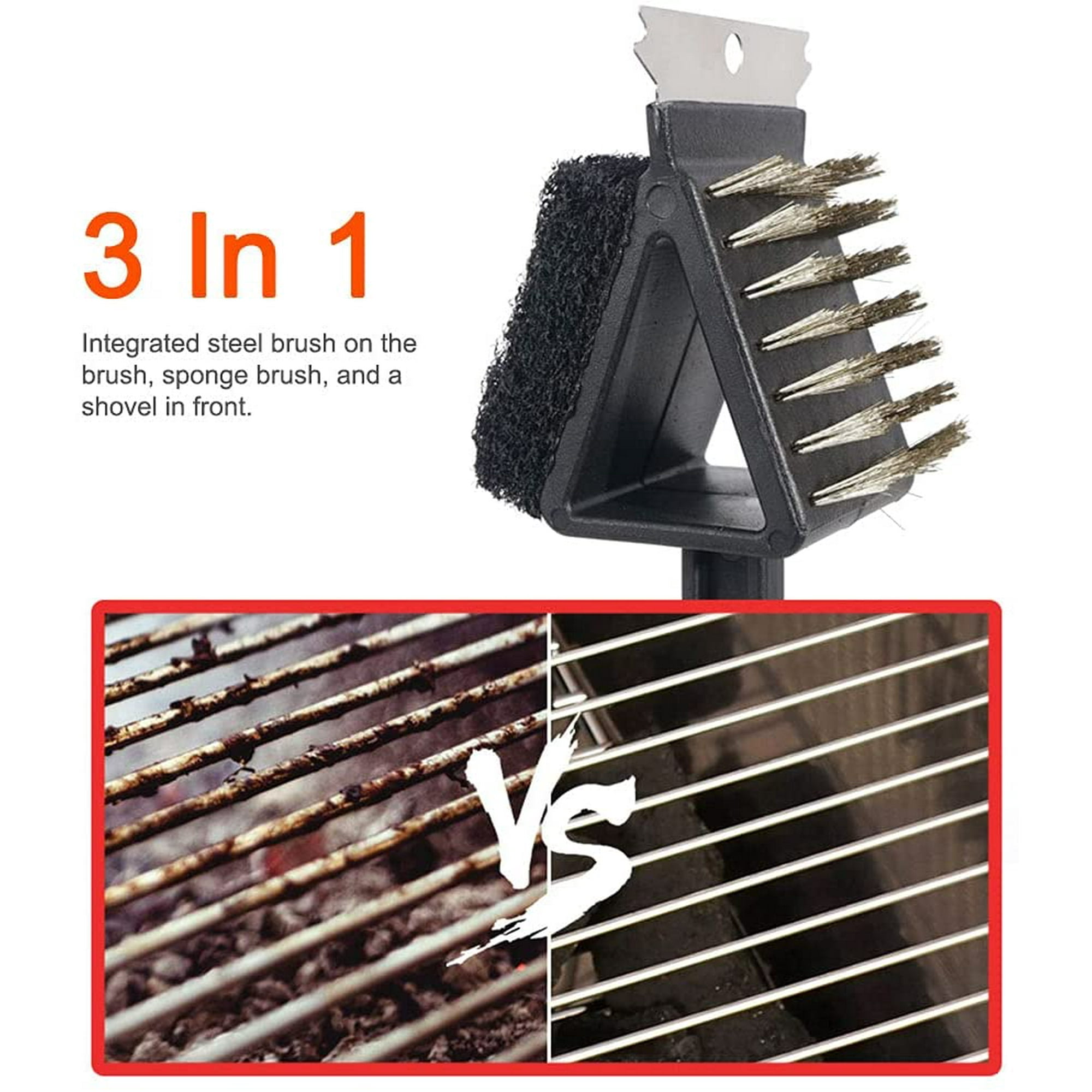 Brosse à Gril Barbecue Triangle - Acier Inoxydable - Poignée Longue 30cm - Avec Gants - Nettoyage Facile