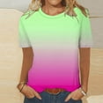thumbnail image 3 of Women's Summer T-Shirts Casual Short Sleeved Shirts Fashion Loose Gradient Color Blouses Round Neck Breathable Cotton Pullover Tops 01#Green S, 3 of 4