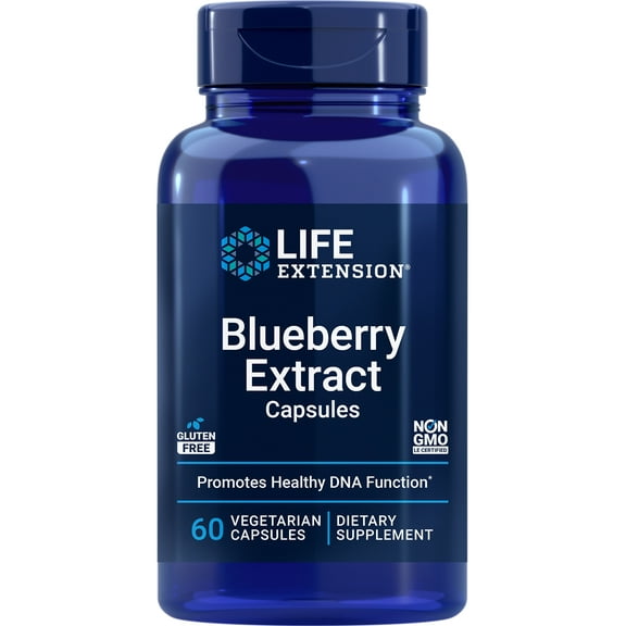 Life Extension Blueberry Extract Capsules - Whole Fruit Wild Blueberry Extract Supplement Pills- For Brain Health Support - Non-GMO, Gluten-Free ,Vegetarian - 60 Capsules