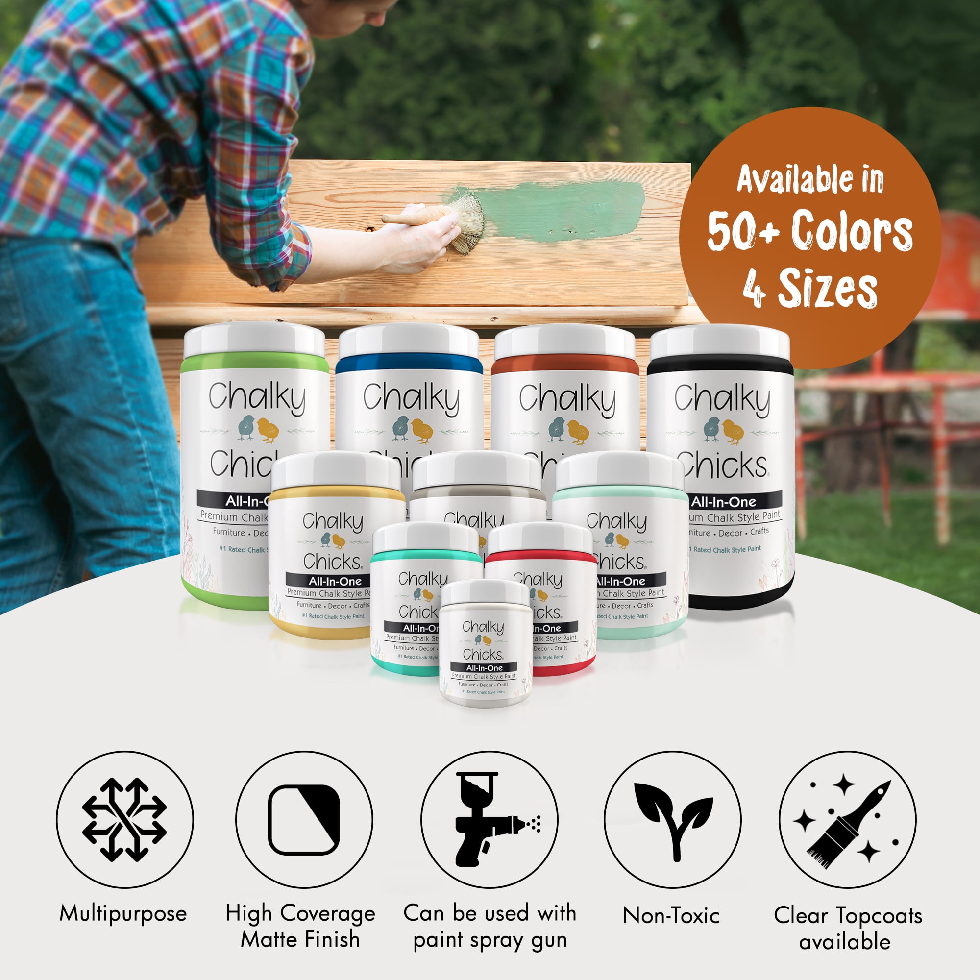 Chalky Chicks 4 Fl Oz Matte Acorn Orange Chalk Paint for Furniture Without Sanding - No Prep Furniture Paint No Sanding All in One for Crafts, Wood, Cabinet, Walls, Metal, Dresser, Farmhouse