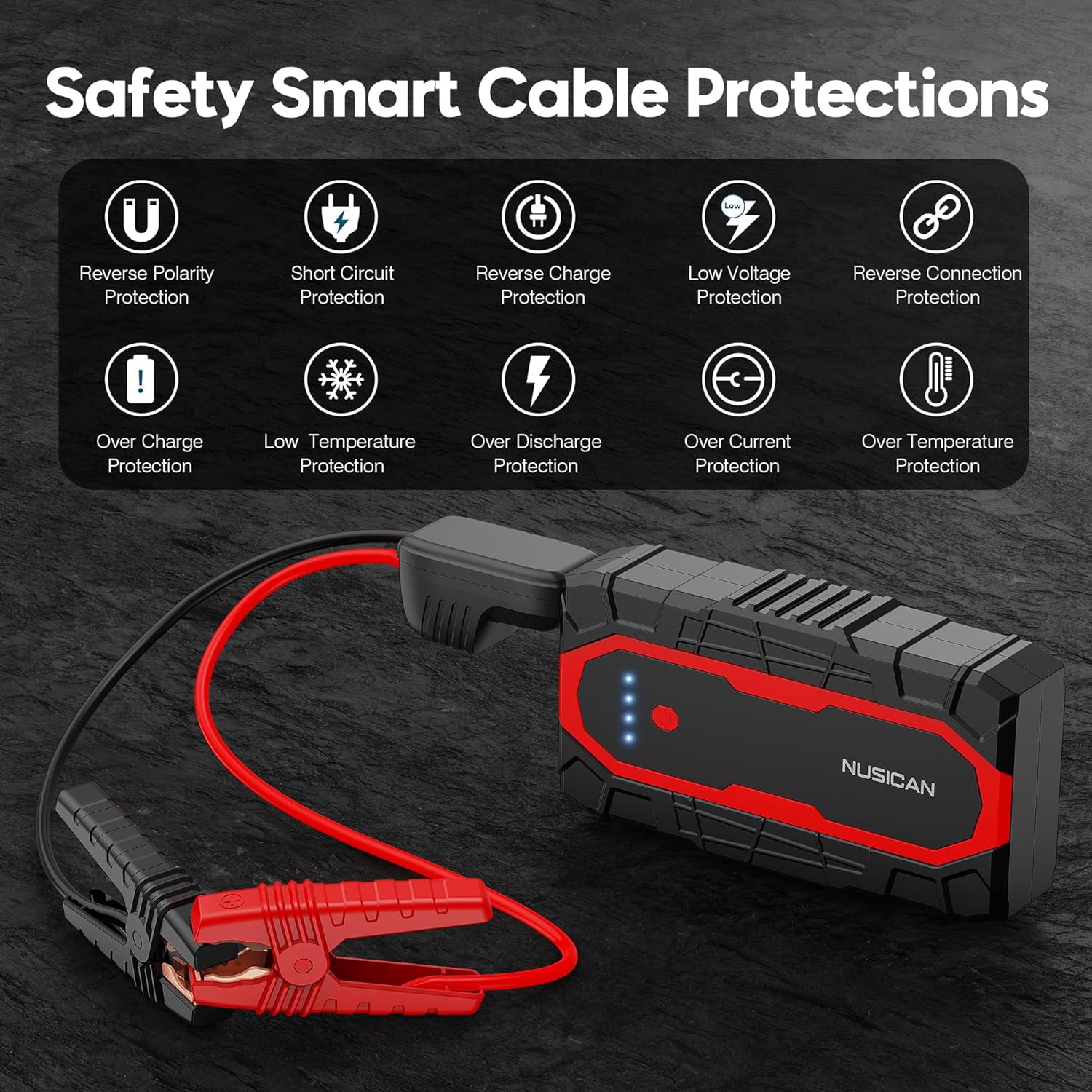 NUSICAN Battery Jump Starter, 1500A Peak 18000mAh Car Jump Starter Portable, 12V Auto Jump Box Power Pack (up to 7L Gas or 5.5L Diesel Engine) with Dual USB Quick Charge & LED Light