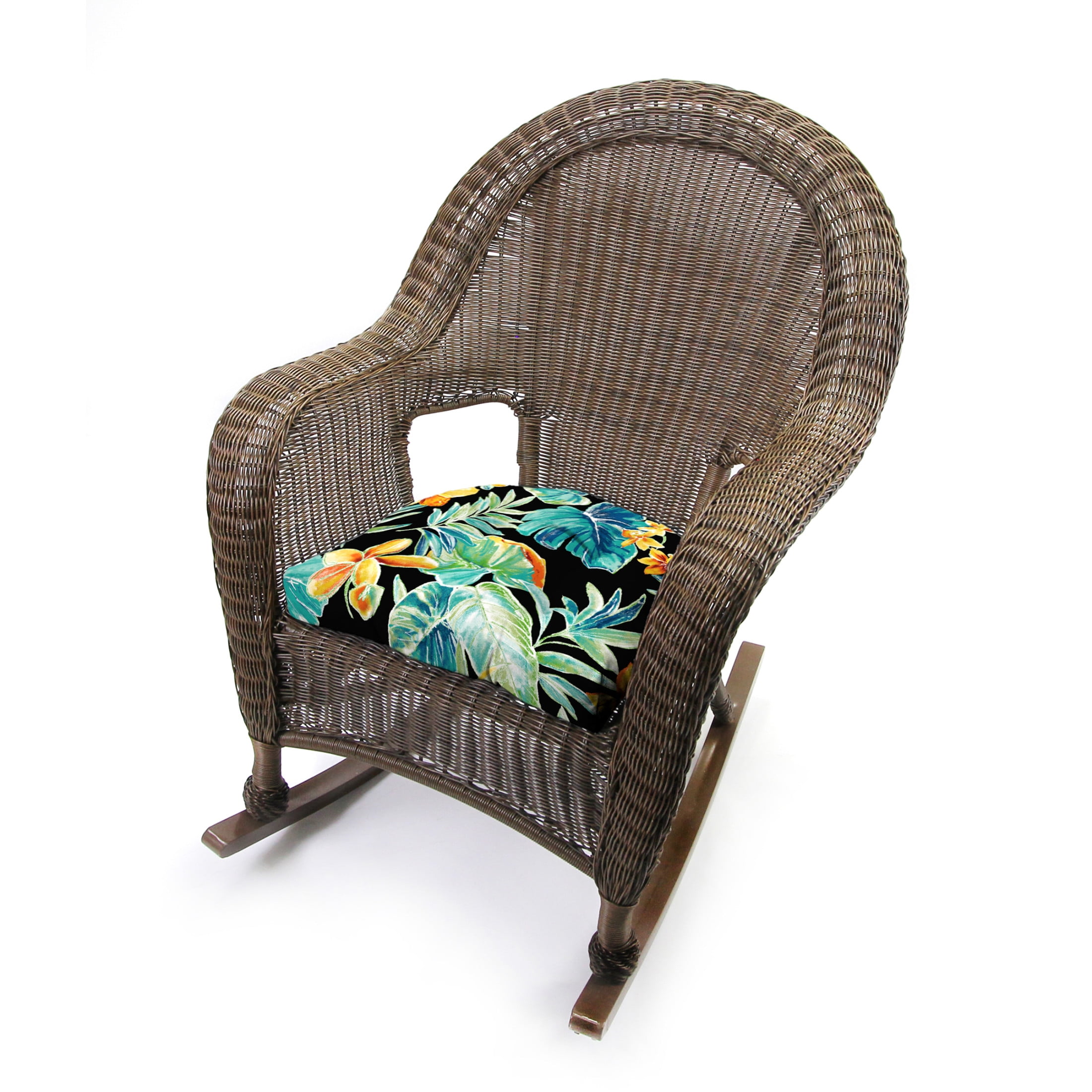 Jordan Manufacturing 19" x 19" Beachcrest Caviar Black Floral Square Tufted Contoured Outdoor Wicker Seat Cushion (2 Pack)