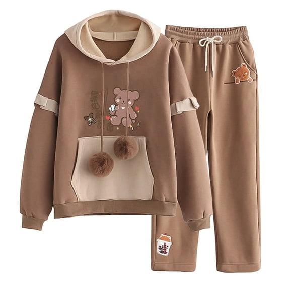CHENge Girls Fall Outfits Size 10-12,Casual Comfort Long Sleeve Tops With Joggers Pants Teen Hoodie Pullover Sweatshirt for Women 2 Piece Set(Z12-Coffee2,8years)