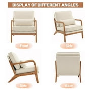 Accent Chairs, Single Linen Lounge Reading Armchair with Solid Wood Frame, Mid Century Modern Easy Assembly Arm Chairs for Living Room-Beige