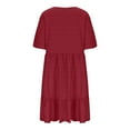 thumbnail image 7 of Tianiyouqing Flowy Sundresses for Curvy Women Oversized Plus Size Crew Neck A-Line Beach Dresses Cotton Linen Short Sleeve Party Midi Dresses Wine L, 7 of 7