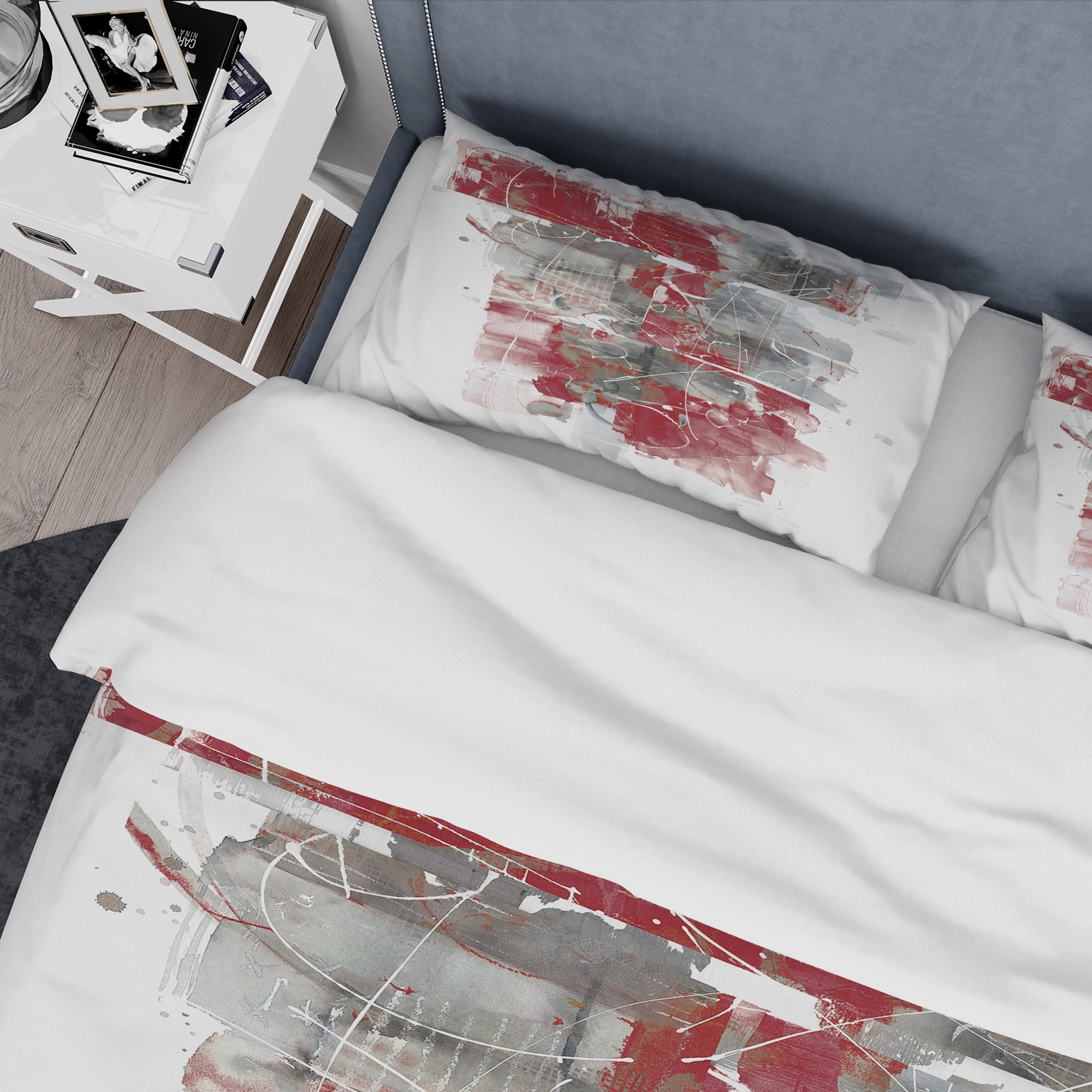Designart 'Moving In and Out of Traffic I Red Grey' Geometric Duvet Cover Set