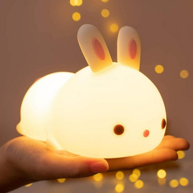 BELOVING USB LED Night Light Lamp Cute Silicone Bunny 7 Color Change with Touch Sensor no remote