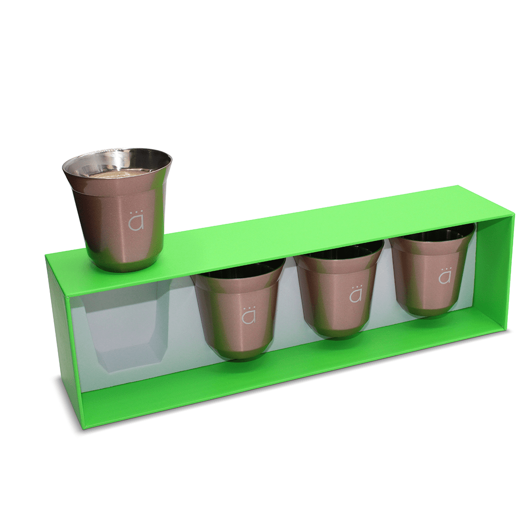 Kalmateh Double Wall Insulated Stainless Steel Espresso Coffee Cup Set, Pack of Four - Heat Resistant Espresso Coffee Cups- 2.7oz 80ml (Rose Gold)