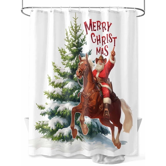Western Cowboy Christmas Shower Curtain Set, Waterproof Shower Curtains for Bathroom, Santa Xmas Tree Snowflake Washable Fabric Cloth Bath Curtain for Bathtub Decoration with Hooks 48x72 Inches