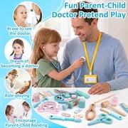 Flybay Wooden Doctor Kit for Toddlers, 45 Pcs Pretend Play Medical Set with Ambulance for Kids Ages 3-6