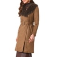 thumbnail image 4 of INSPIRE CHIC Women's Faux Suede Trench Coat Single Breasted Winter Warm Overcoat Belted Lapel Jacket with Fur Collar XS Brown, 4 of 6