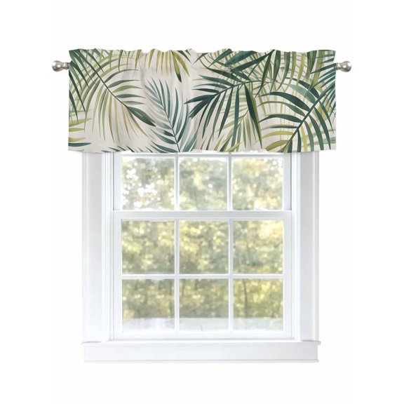 Tropical Plant Valances for Windows Green Leaf Palm Leaf Nature Rod Pocket Curtains Valance Short Window Treatment Drapes for Living Room, Bedroom Bathroom 42" W x 12" L