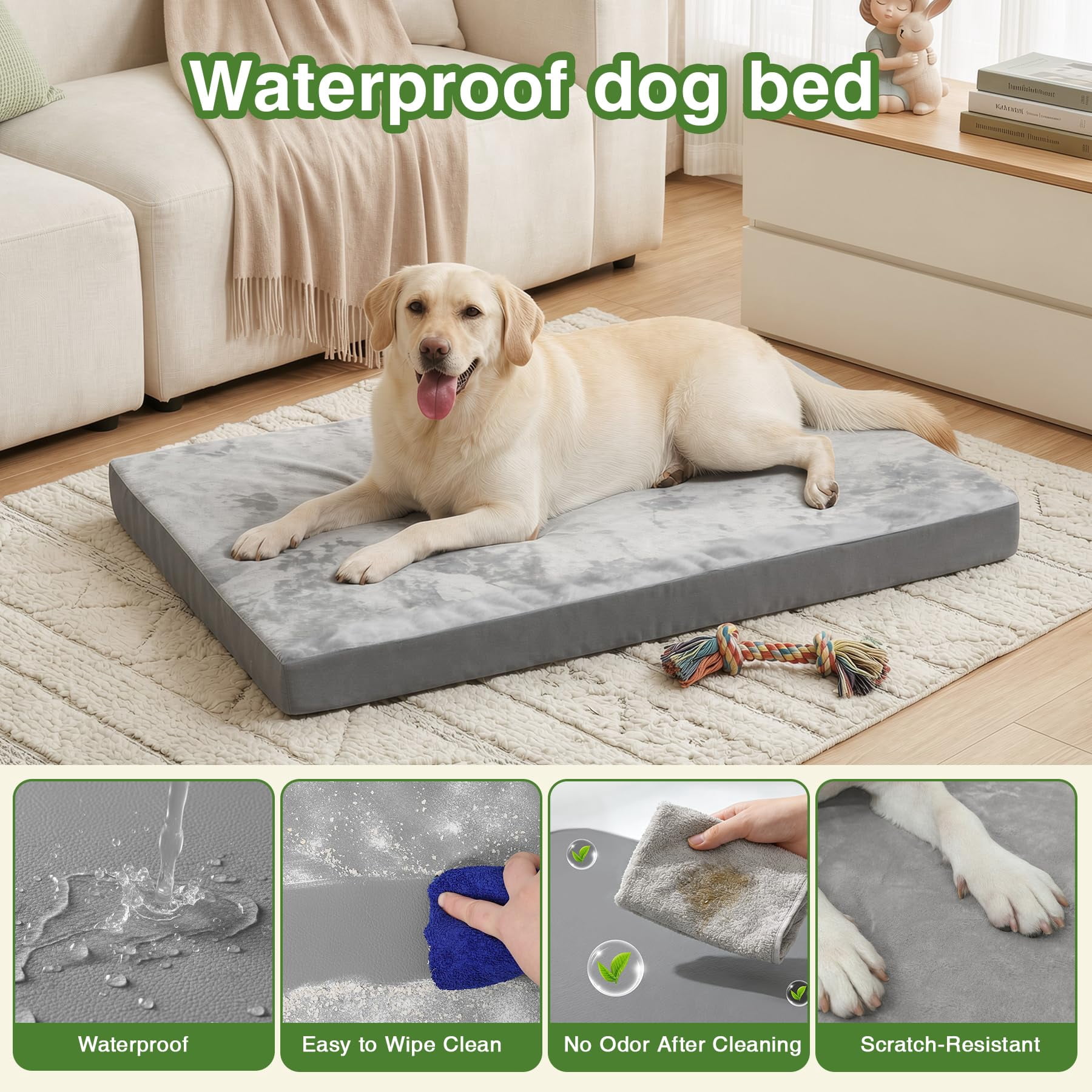 Waterproof Xxxl Dog Beds Large Sized Dogs  Outdoor Washable Crate Pad 54 Inch Foam Pet Bed With Removable Cover Reversible Anti-slip Kennel 53"x36" Gray
