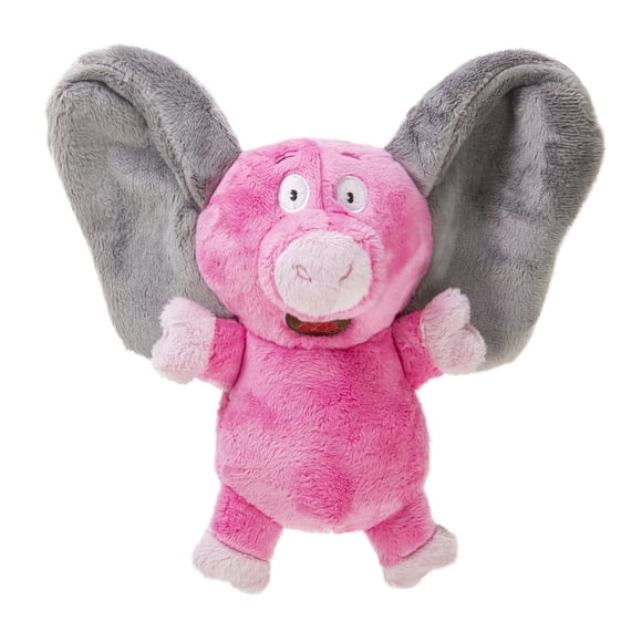 goDog Jouet pour Chien en Peluche Silencieux Cochon-Éléphant à Retourner avec Couineur, Technologie de Protection à Mâcher - Rose, Petit