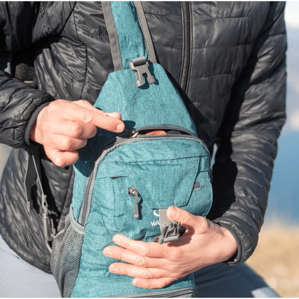 WATERFLY Unisex Small Packable Hiking Travel Sling Bag Cross-Body Shoulder Chest Bag,Green