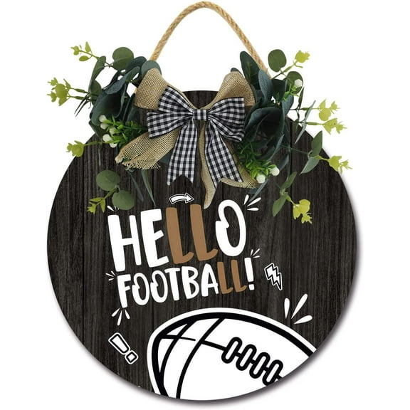 Eveokoki 12" Football Decoration Sign ，Football Season Door Sign for Party Decoration Yard Rustic Wooden Hanging Football Wreaths for Home Wall Decor Gift Outdoor Indoor