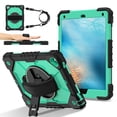 thumbnail image 2 of ELEHOLD Rugged Hybrid Case For iPad 6th Generation, with Built-in Kickstand 360° Rotating Handstrap Crossbody Shoulder Strap Shockproof Heavy Duty Case, Black+Mint, 2 of 10