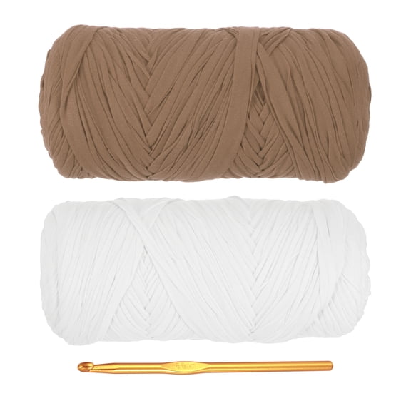 Uxcell T-Shirt Yarn for Crocheting, 2 Pack 400g/130 Yards Yarn(Coffee Color/White)