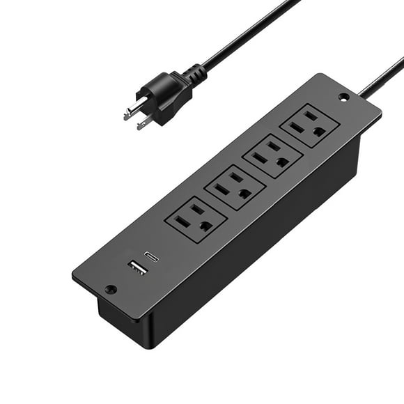 LEEYNEER Recessed Power Strip Socket  Mountable Desk Power Outlet Desktop Power Strip with 4 AC Sockets and USB Type-C Ports  for Conference Tables  Sofas  Bedside Tables and Office Desks