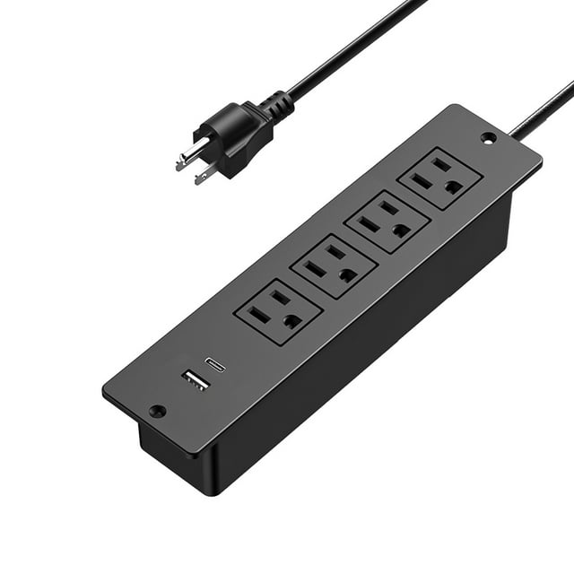 LEEYNEER Recessed Power Strip Socket Mountable Desk Power Outlet Desktop Power Strip with 4 AC Sockets and USB Type-C Ports for Conference Tables Sofas Bedside Tables and Office Desks