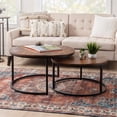 thumbnail image 2 of Linon Mina Round Wood Nesting Coffee Tables (Set of 2) in Black Matte Iron, 2 of 15