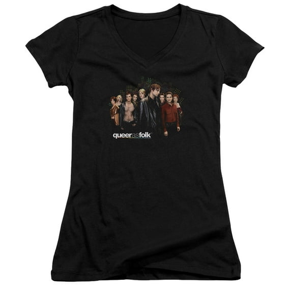 Queer As Folk Title Junior Women's V-Neck T-Shirt Black