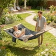 thumbnail image 3 of WRXELAN Outdoor Double Hammock with Stand – Quilted Padded, Extra Wide, Portable, with Spreader Bars & Pillow, for Patio, Balcony, Garden, Gray & Natural Wood”, 3 of 8