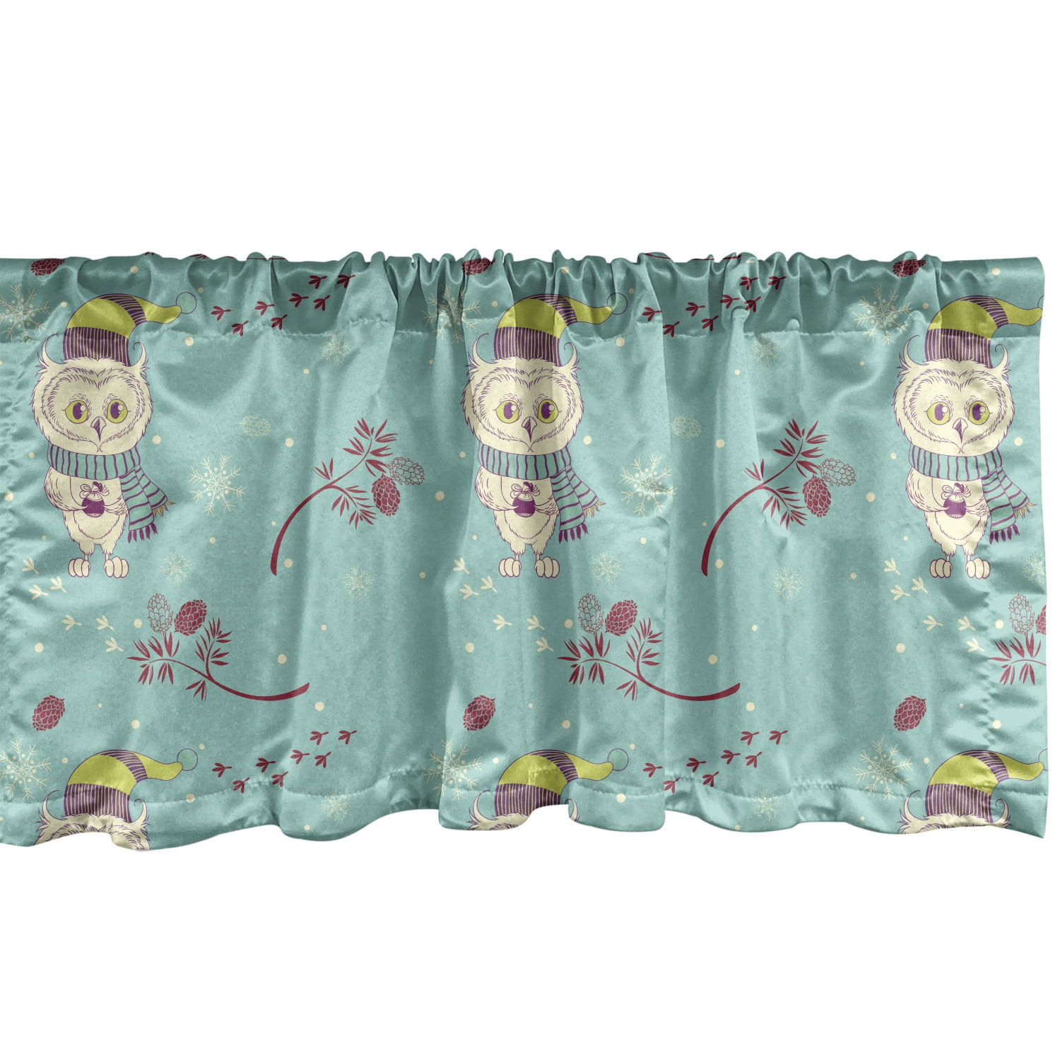 Ambesonne Owl Print Window Valance, New Year Winter Themed Pattern with