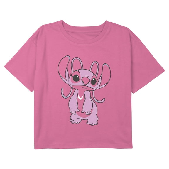 Girl's Lilo & Stitch Cute Angel Large Portrait Graphic Cropped T-Shirt Light Pink Small