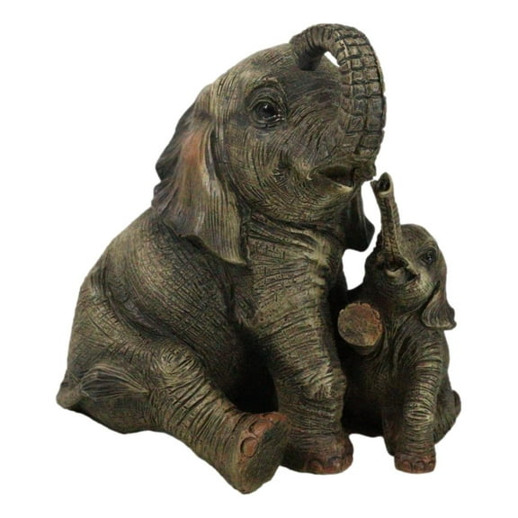 Jungle Shower Safari Savanna Elephant Mother and Calf with Trunks Up Figurine