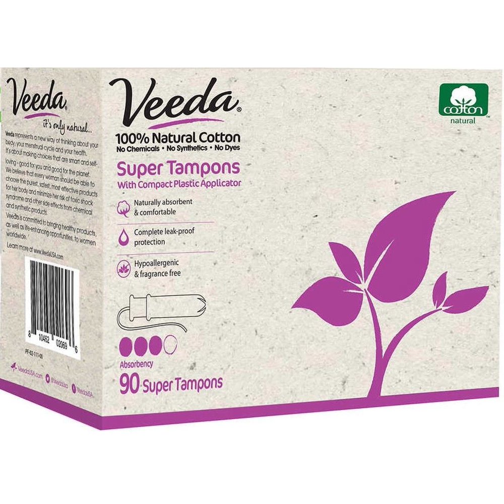 Veeda 100 Natural Cotton Super Tampons, 90count NEW Open Box