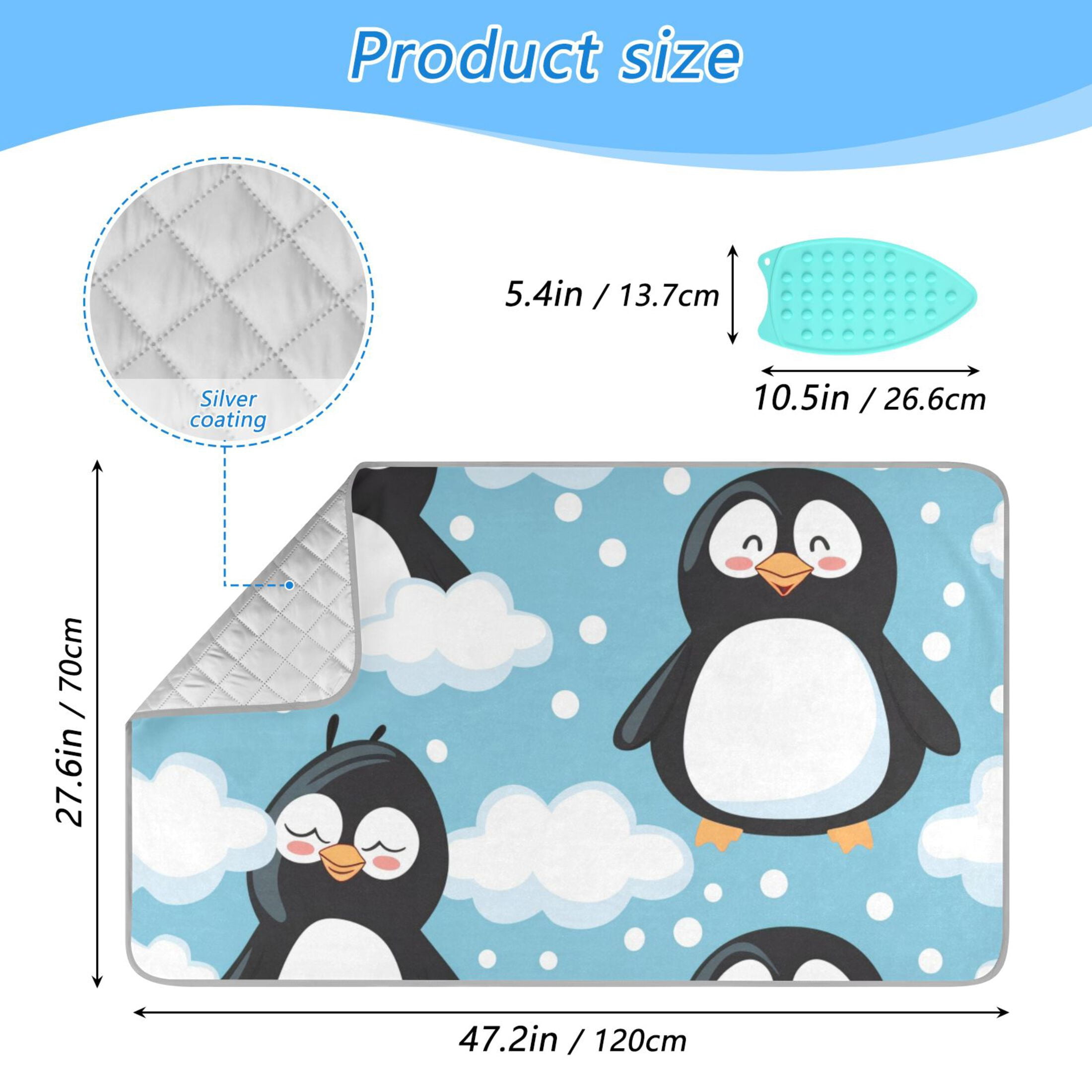 Happy Penguins Clouds Cartoon Ironing Mat Blanket Portable Travel Ironing Pad Heat Resistant Pad 47.2" x 27.6”