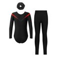thumbnail image 2 of TiaoBug Gymnastics Leotard for Girls Long Sleeve Dance Unitard Biketard with Leggings Hair Band Set Red&Black 6, 2 of 5